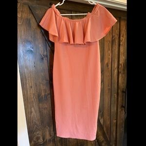 Pink Off-Shoulder Midi Maternity Dress